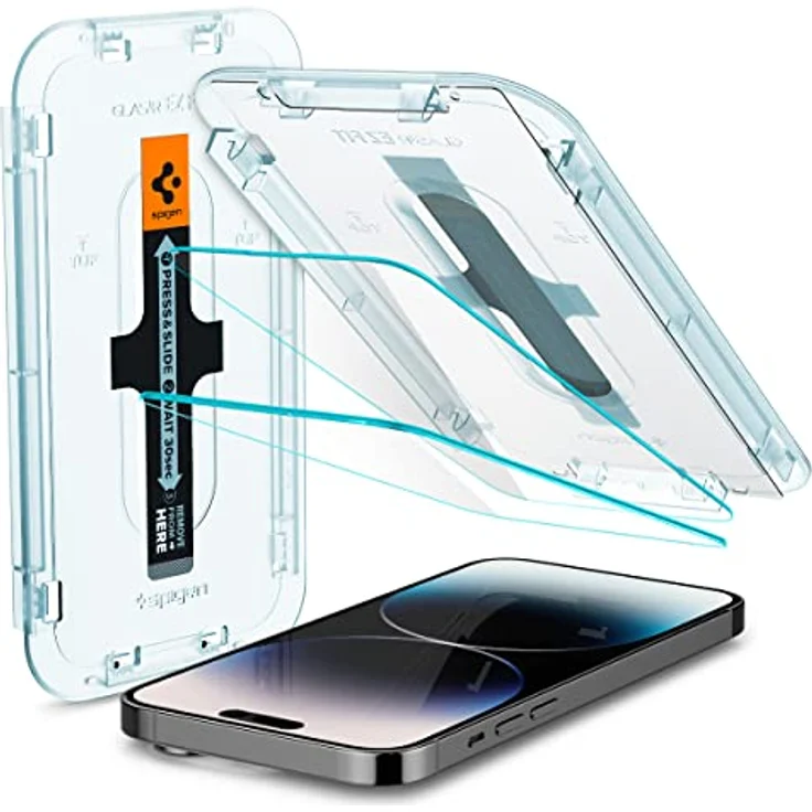 Spigen Glas.tR EZ Fit Schutzfolie kompatibel mit iPhone 14 Pro, 2 Stück, Kratzfest, 9H Härte Folie – Bild 1