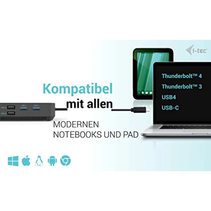 iTEC USB-C HDMI+2x DP Dock PD iTEC HDMI Dual DP PD 100W (C31Triple4Kdockpdpro) - Laptop-Dockingstation mit Unterstützung von bis zu drei externen 4K Monitoren, Auflösung von 5K/60 Hz, und 100W-Ladeadapter – Bild 4