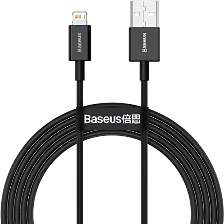 Baseus Superior USB-auf-Lightning Kabel, Schnellladung 2,4A, 2m, Schwarz, Hochgeschwindigkeitsdatenübertragung 480 Mbit/s