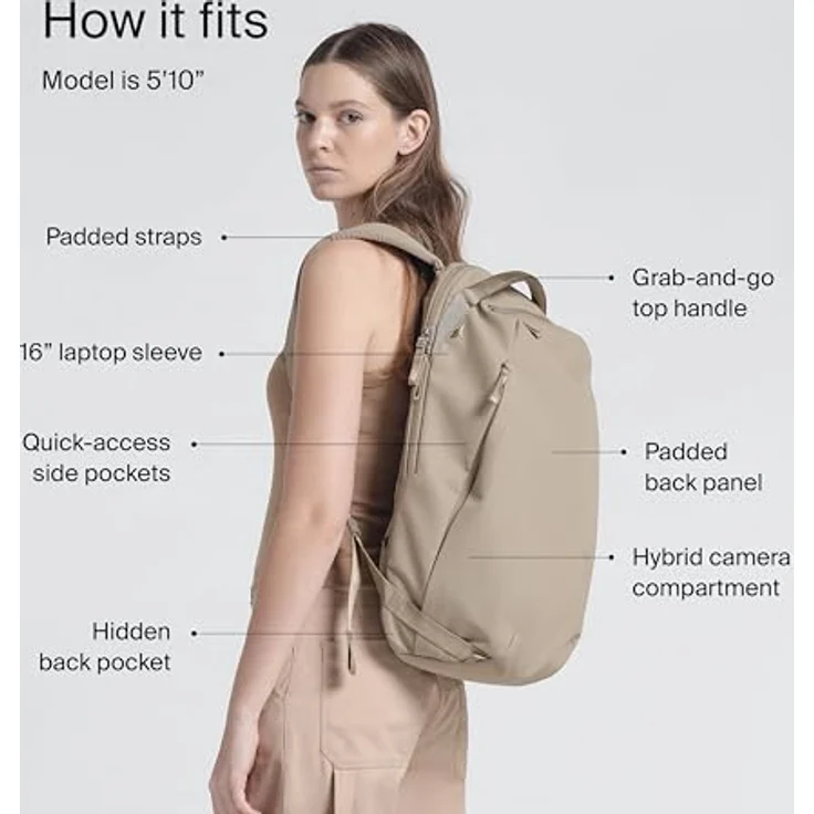 Urth Norite 24L Backpack + Camera Insert, Beige, vielseitige Kameratasche mit herausnehmbarem Fach und 24 Litern Volumen – Bild 4