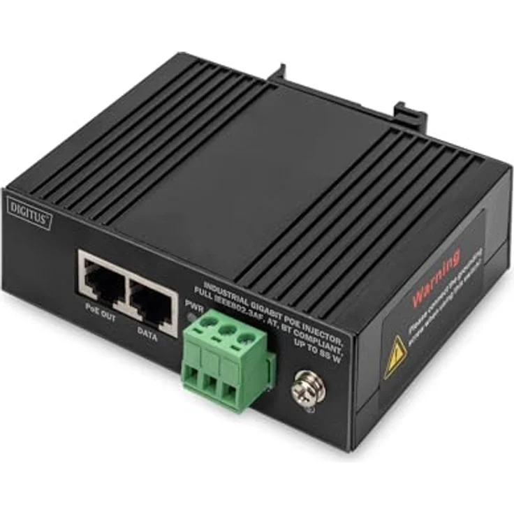 DIGITUS ASSMANN Industrieller Gigabit Ethernet PoE Injektor - 85W - 10/100/1000 Mbps - 100m Reichweite - Hutschienenmontage - schwarz – Bild 1