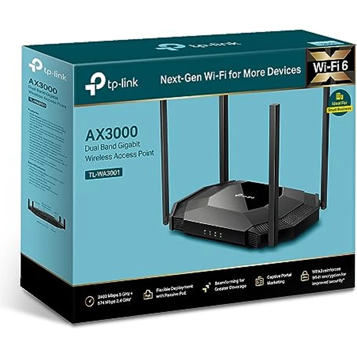 TP-Link TL-WA3001 AX3000 Gigabit Wi-Fi 6 Access Point, Dual-Band, 2402 Mbps 5 GHz, Passive PoE, Schwarz – Bild 4