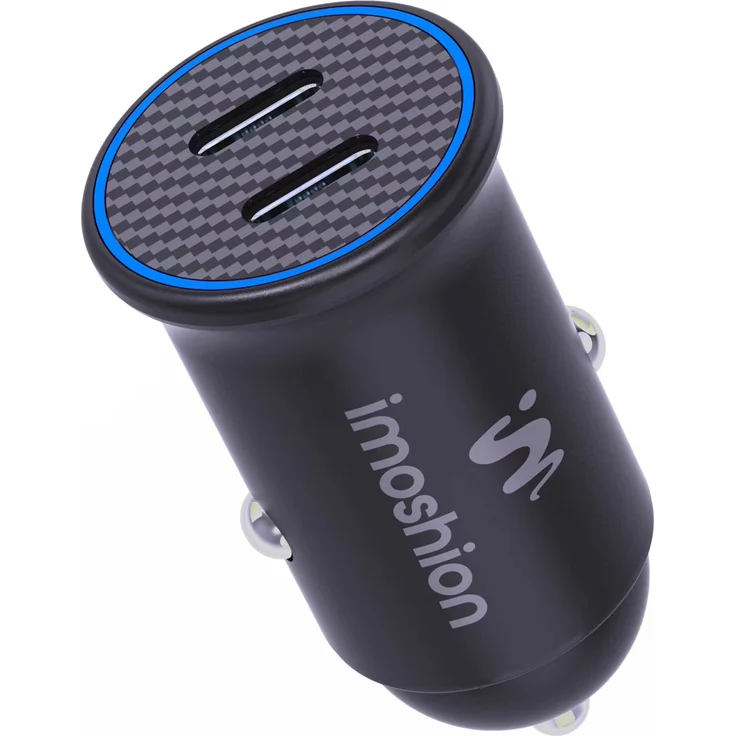 iMoshion Auto-Ladegerät – 30-Watt-Schnellladegerät mit 2x USB-C, Power Delivery 3.0, LED-Anzeige, Aluminium