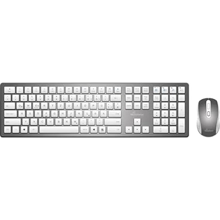 MediaRange Funk-Tastatur und optische 4 Tasten Funk-Maus Set, weiß/Silber - Ultra-flache Tasten, wiederaufladbar, USB-C-Ladebuchse