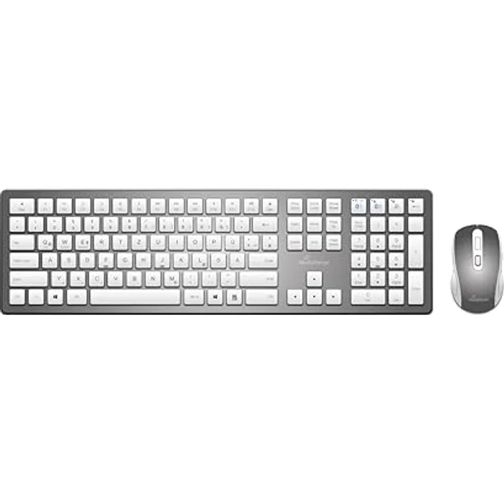 MediaRange Funk-Tastatur und optische 4 Tasten Funk-Maus Set, weiß/Silber - Ultra-flache Tasten, wiederaufladbar, USB-C-Ladebuchse