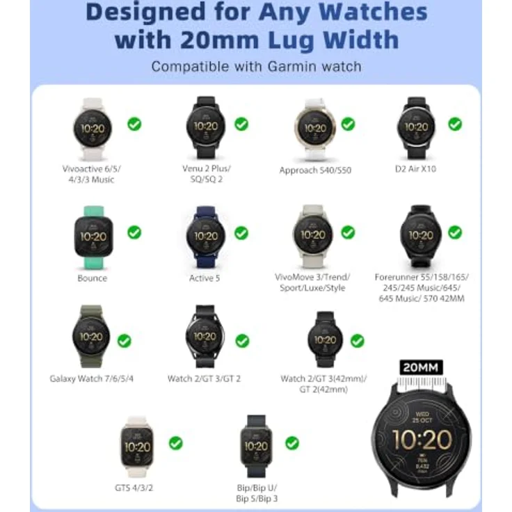 Astorgos 20mm Metall Armband, kompatibel mit Garmin vivoactive 6/5/3, atmungsaktives Mesh-Design, magnetisches Schnallendesign, wasserdicht – Bild 2