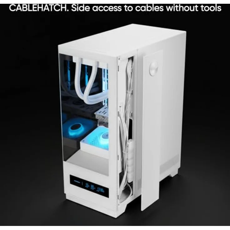 Mars Gaming MC-Pulsar ATX Gaming-Gehäuse mit LCD-Bildschirm, doppelt gehärtetem Glas, weiß – Bild 4