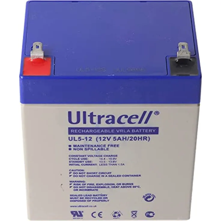 Ultracell UL5-12, 12V 5Ah AGM Bleiakku, langlebig mit 3-5 Jahren Design Life, 1,6 kg