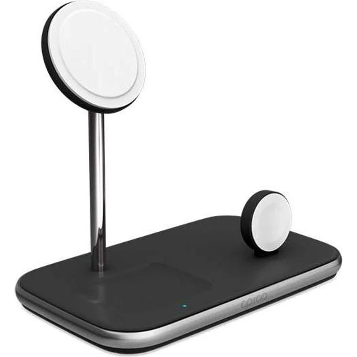Epico 9915101300199, 3in1 MagSafe Wireless Charger, 15W, Schwarz/Grau mit MFi-Zertifizierung und DC-Ladegerät