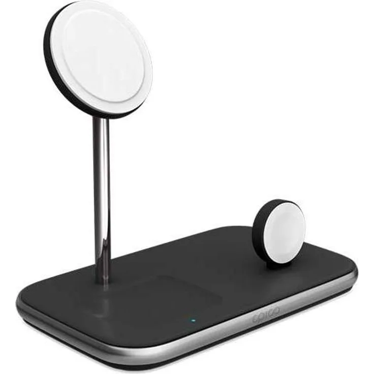 Epico 9915101300199, 3in1 MagSafe Wireless Charger, 15W, Schwarz/Grau mit MFi-Zertifizierung und DC-Ladegerät