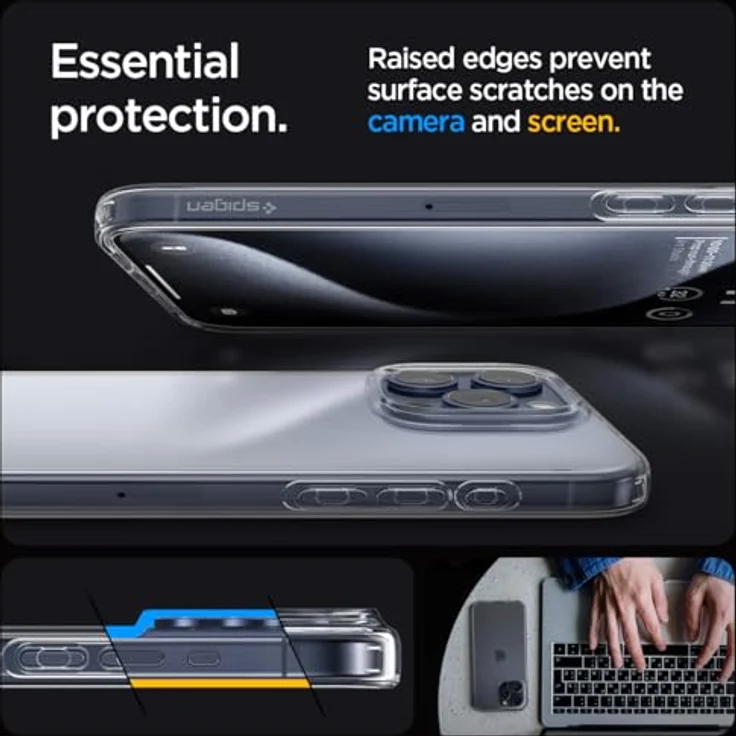 Spigen Liquid Crystal Hülle Kompatibel mit iPhone 15 Pro - Crystal Clear Transparentes TPU Material, Schutzrand für Display und Kamera, Air Cushion Technologie, Mikro Punkt Technologie, passgenau für alle Anschlüsse – Bild 5