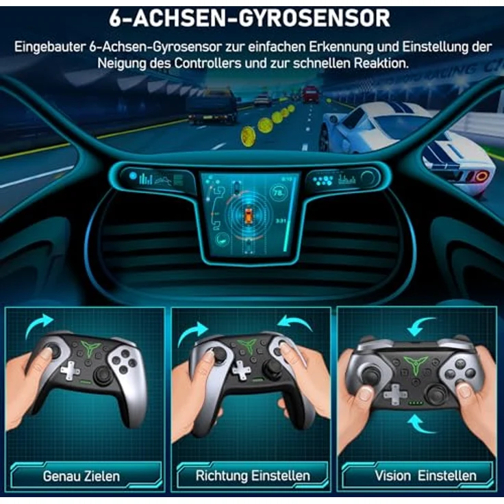 HELLCOOL Switch Pro Controller, Kabellos für Switch/Lite/OLED, mit Macro/Turbo-Funktion, Dual Motors Vibration, 15 Std Akkulaufzeit – Bild 4