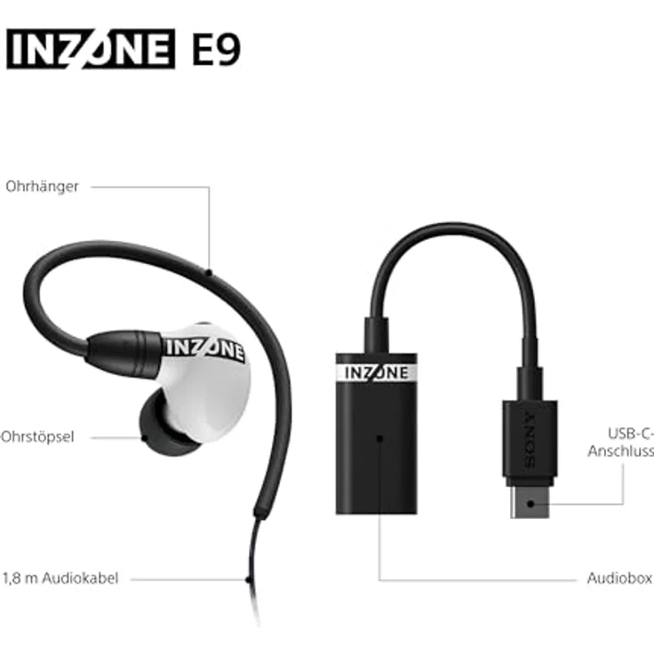 SONY INZONE E9, In-ear Gaming-Kopfhörer mit Geräuschisolierung, einstellbarem EQ und USB-C Audiobox, Weiß – Bild 11