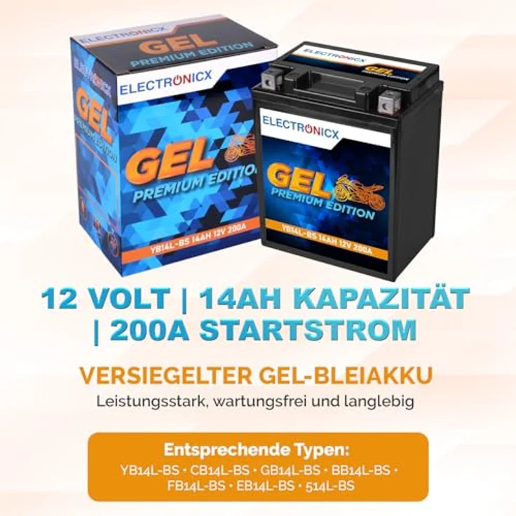 Electronicx GEL-YB14L-BS GEL-Batterie 14Ah 12V - wartungsfrei, rüttelfest, auslaufsicher für Motorrad, Roller, Quad und Jetski – Bild 5