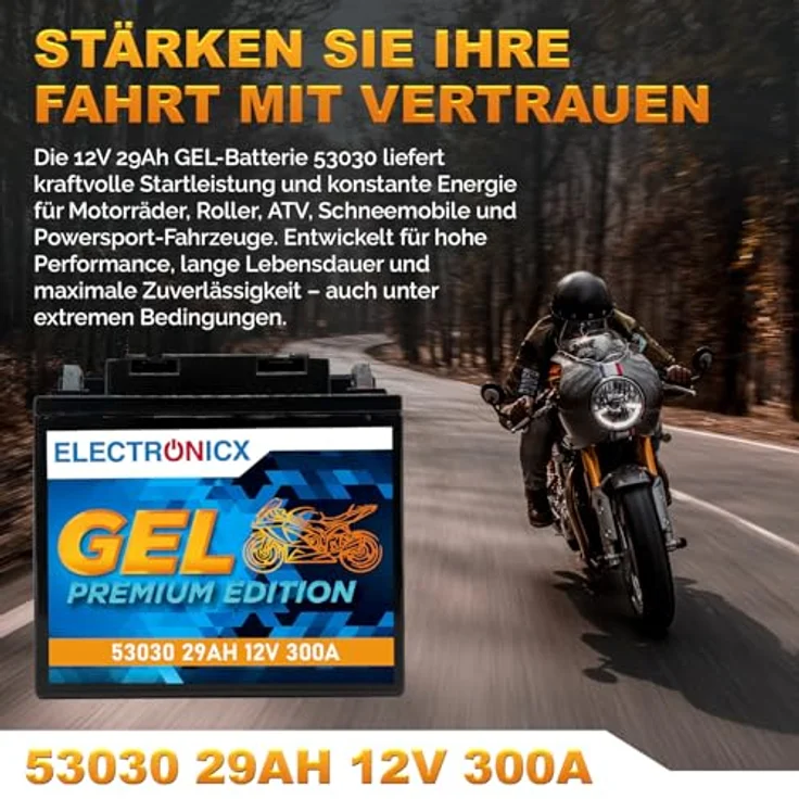 Electronicx Extreme Edition GEL Batterie 29Ah 12V, wartungsfrei, auslaufsicher, vibrationsfest für Motorrad, Roller und Quad – Bild 2
