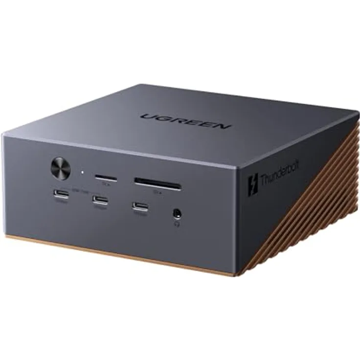 UGREEN Maxidok Thunderbolt 5 Docking Station, 17-in-1 mit 120Gbps Datentransfer, 8TB M.2 NVMe SSD, Single 8K/Dual 6K@60Hz, 140W Aufladen, 2.5GbE, aktives Kühlsystem für TBT5/4-Laptops