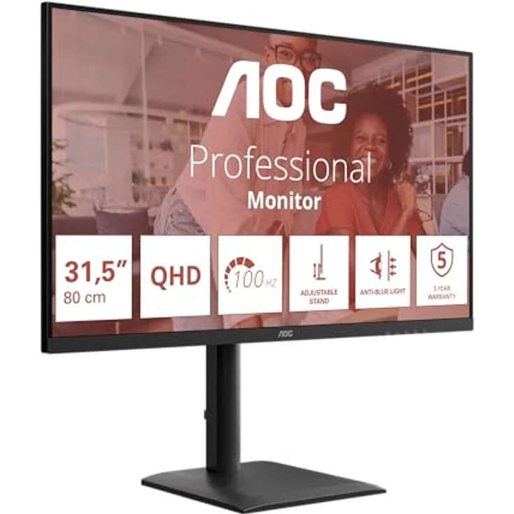 AOC Q32E4U, 31,5 Zoll WQHD-Monitor mit 100 Hz, IPS-Panel, 4 ms GtG, Adaptive Sync, HDR, Höhenverstellung, Lautsprechern, Schwarz – Bild 1