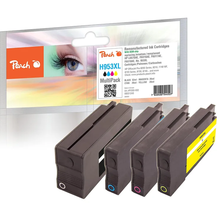 Peach Druckerpatrone Nr. 953XL MultiPack REM, kompatibel, 4 Farben (Magenta, Cyan, Gelb, Schwarz)