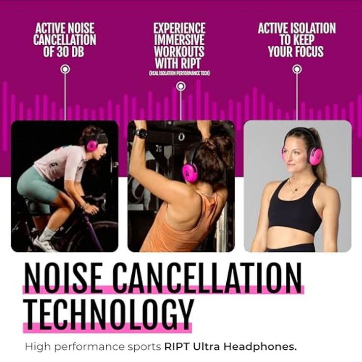 H2O Audio Betty x RIPT Ultra Over-Ear-Sport-Kopfhörer, aktive Geräuschunterdrückung, 50 Stunden Akkulaufzeit, schweißfestes Silikon und Leder, kabellos – Bild 2