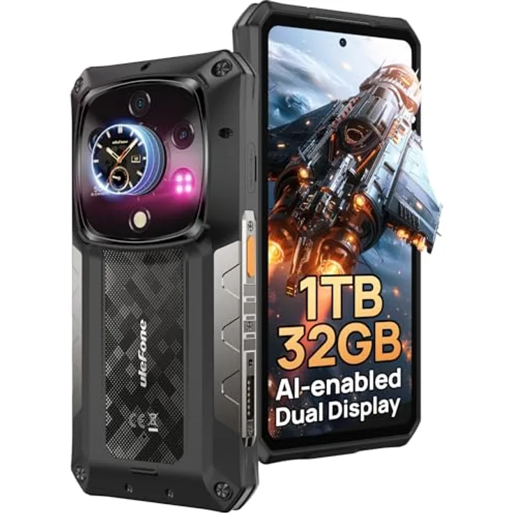 Ulefone Armor 28 Ultra AI Outdoor Smartphone, 5G, 32GB + 1TB, Dimensity 9300+, 6,67" AMOLED, 120W, 50MP Dreifachkamera, IP68, Gaming, Dual SIM, Schwarz