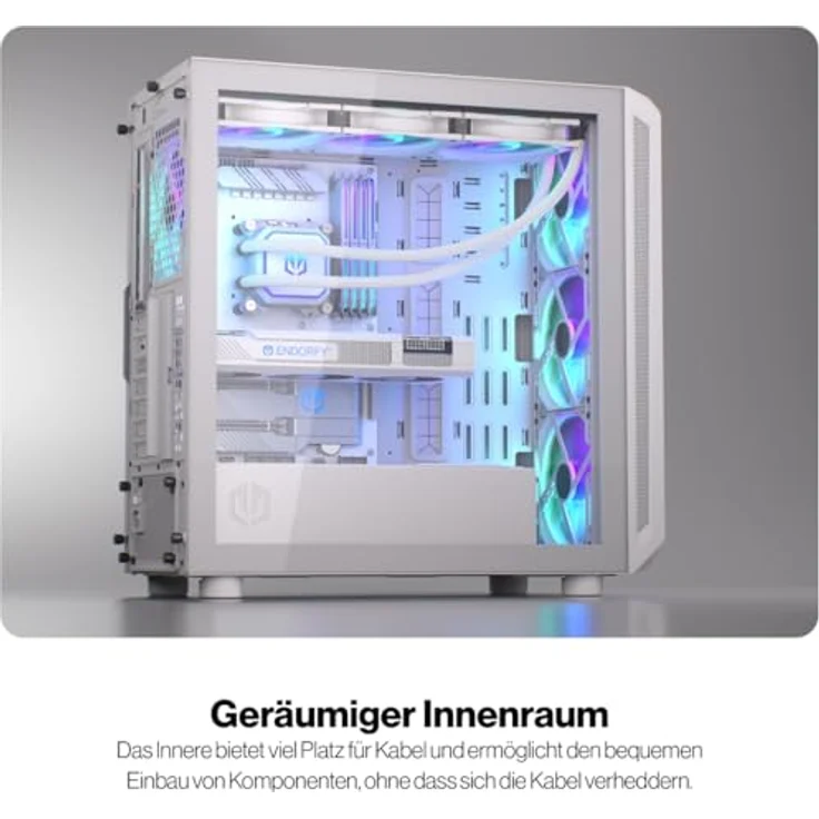 ENDORFY Arx 700 White ARGB, Gaming PC Gehäuse ATX mit 4x 140-mm ARGB-Lüftern, luftiger Mesh-Front und -Deckel, Platz für zwei 360mm Radiatoren für AIO Wasserkühlung – Bild 5
