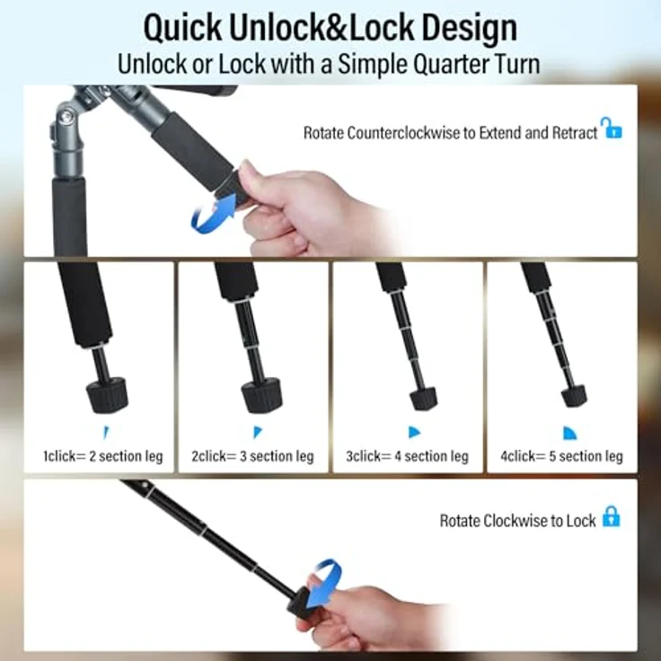 SIRUI AM-TT50, Mini Aluminium Stativ für DSLR und Smartphones, 52cm höhenverstellbar, 360° Kugelkopf, 10kg Tragkraft, inklusive Telefonhalterung – Bild 4