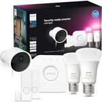 Philips Hue Secure Starter Kit, Hue Secure kabelgebundene Kamera, Hue Kontaktsensoren, Hue E27 White & Color Amb. Lampen, Hue Bridge, einfach zu installieren, Zwei-Wege-Gespräch, per Hue App steuerbar