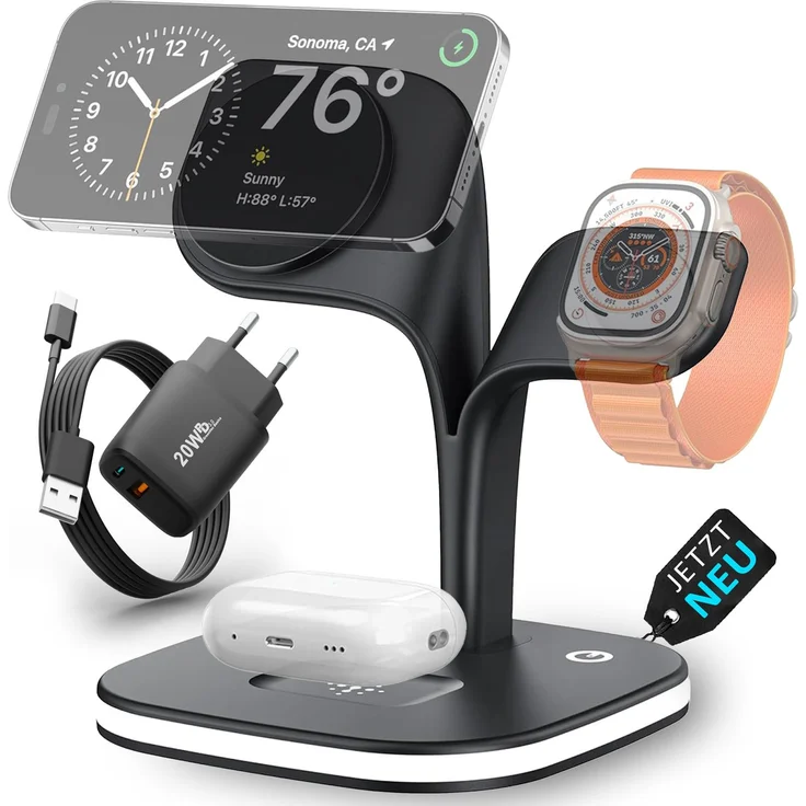 GreenHec 3in1 Magnetic PowerBase Ladestation für iPhone, 15W SpeedCharge, inklusive Kabel, weiß, kompatibel mit iPhone 12-18 Pro Max
