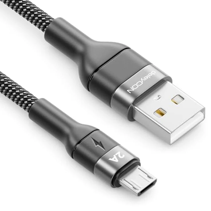 deleyCON 0,5m Micro USB Kabel, Kurz Ladekabel USB-A auf Micro-USB, 5V/2A für schnelles Laden, geflochtenes Nylonkabel mit Knickschutz, kompatibel mit Handy, Smartphone, Tablet und Kamera – Bild 1