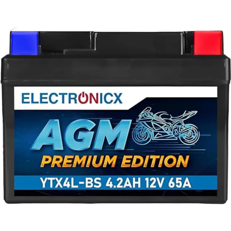Electronicx YTX4L-BS AGM Motorradbatterie, wartungsfrei, auslaufsicher, rüttelfest, 4Ah 12V für Motorrad, Roller und Quad – Bild 1