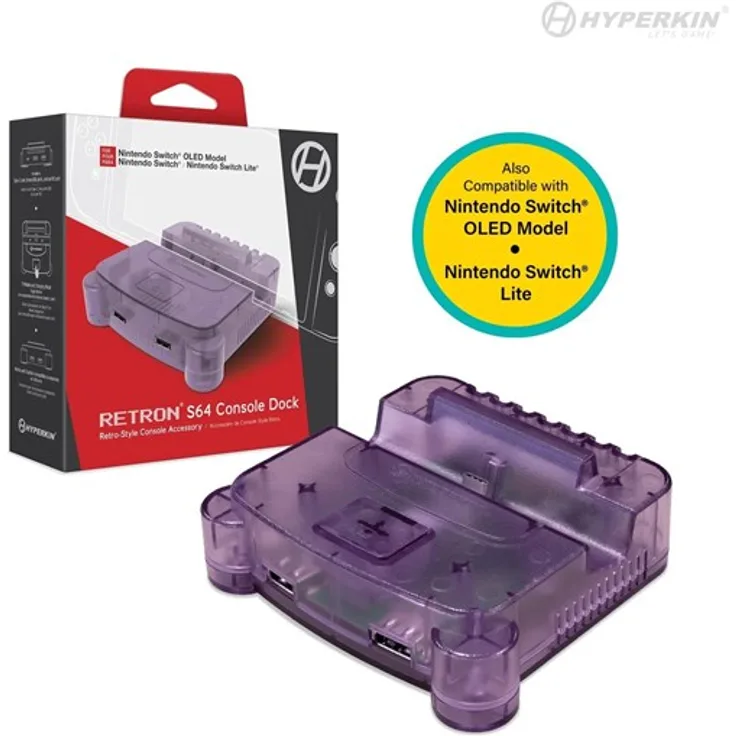 Hyperkin RetroN S64 Console Dock, Lila, mit 3 USB-Ports und HD-Port für Nintendo Switch
