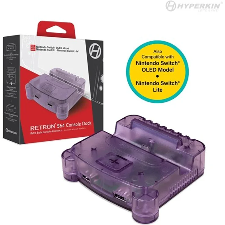 Hyperkin RetroN S64 Console Dock, Lila, mit 3 USB-Ports und HD-Port für Nintendo Switch