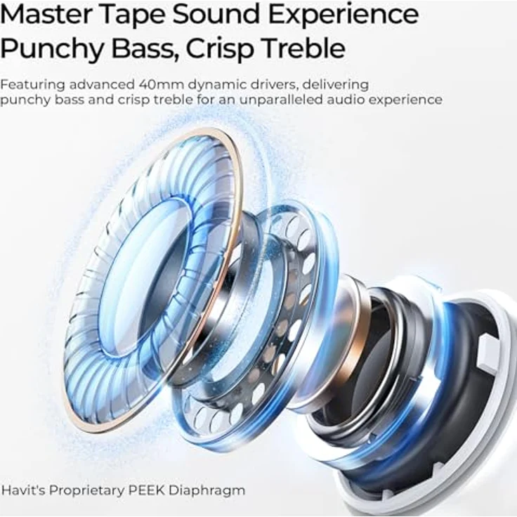 havit Space S1 Adaptive Active Noise Cancelling Over-Ear Kopfhörer, LHDC Bluetooth 6.0, 5 Mikrofone ENC, 100 Stunden Spielzeit, mit Spatial Audio – Bild 4