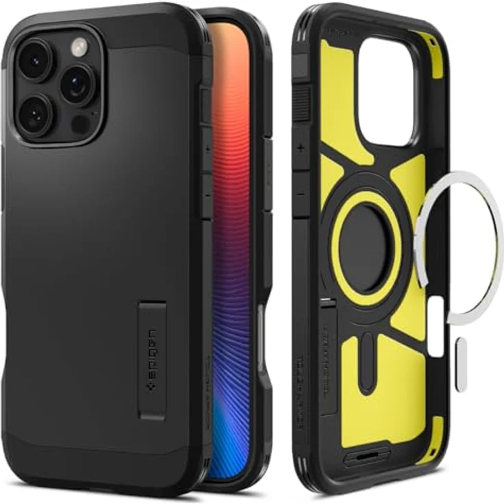 Spigen Tough Armor (AI) MagFit Hülle für iPhone 16 Pro Max, Kompatibel mit MagSafe Zubehör -Schwarz, Eckschutz, Magnet, Kickstand, doppelschichtig, TPU und Polykarbonat – Bild 1