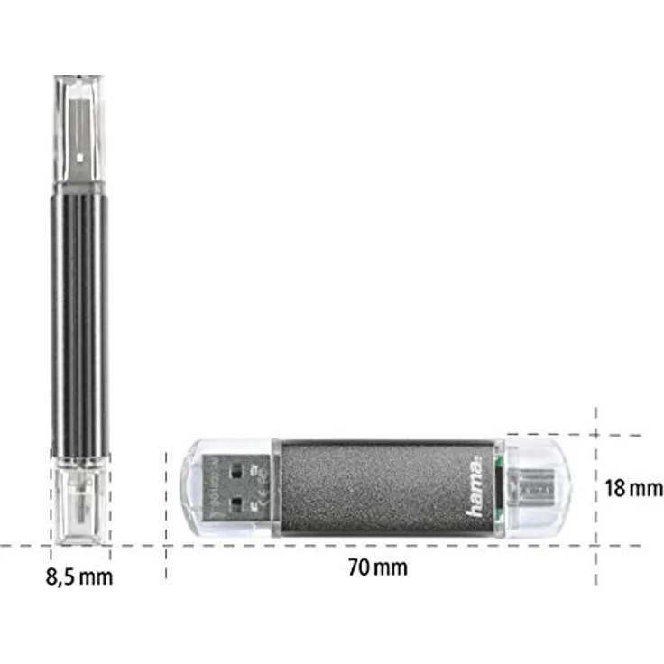 Hama 64GB USB-Speicherstick mit USB 2.0 & microUSB (2-in-1 USB-Stick, z.B. für Android Handy, Tablet, Computer, Notebook, PC, Laptop, MacBook, OTG, 10MB-s) Handy-Stick, Doppel Memory-Stick grau – Bild 3