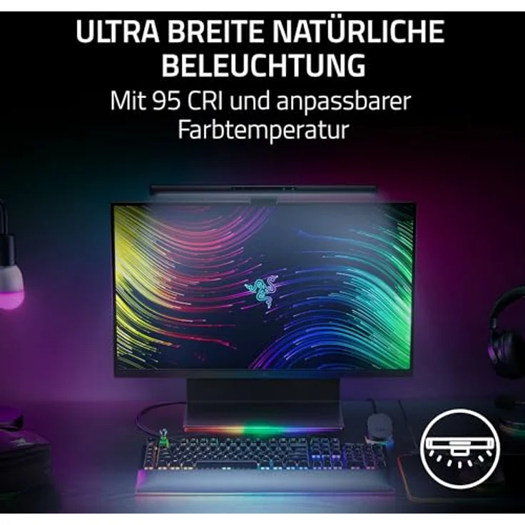 Razer Aether Monitor Light Bar, Computer Monitor Lampe mit RGB Beleuchtung, Touch Control, einstellbarer Farbtemperatur und Helligkeit, Schwarz – Bild 3