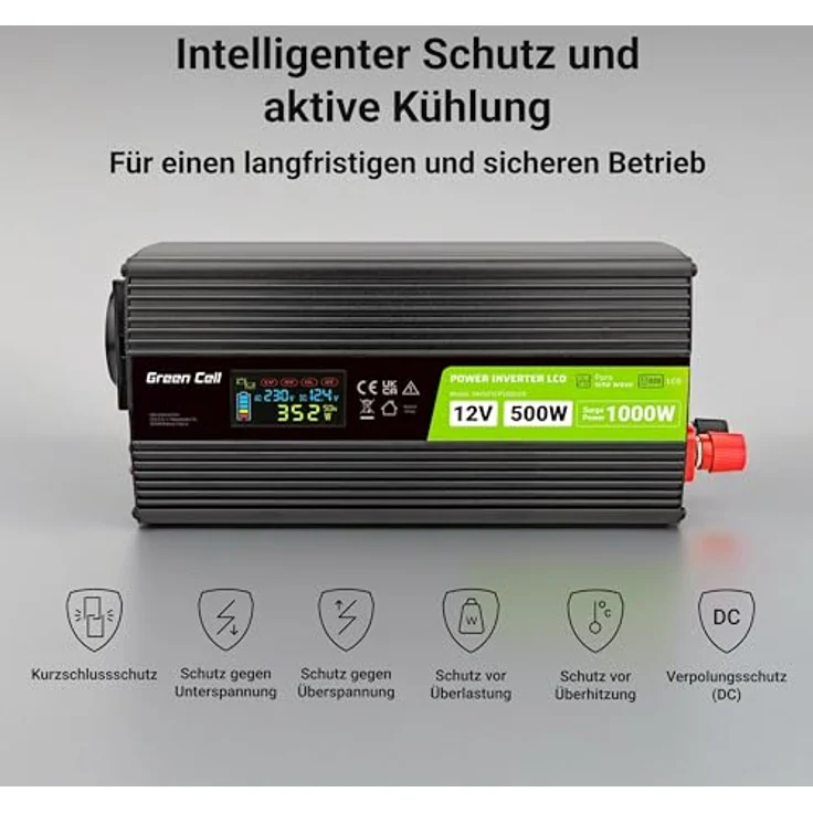 Green Cell DC to AC Wechselrichter 500 Watt, ATX Netzteil mit 1 Ausgang, Schwarz, 80 Plus – Bild 5