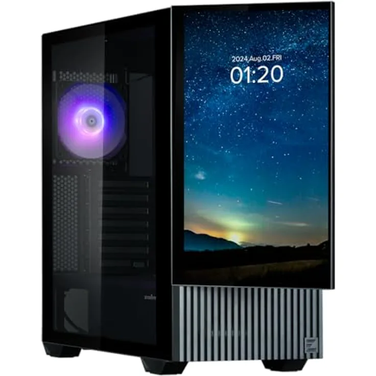 Zalman Z10 DS Mid Tower PC-Gehäuse mit Display 15,6 Zoll (39,6 cm) (schwarz) - Elegantes Gehäuse mit 15,6 Zoll Display und gehärteter Glasplatte