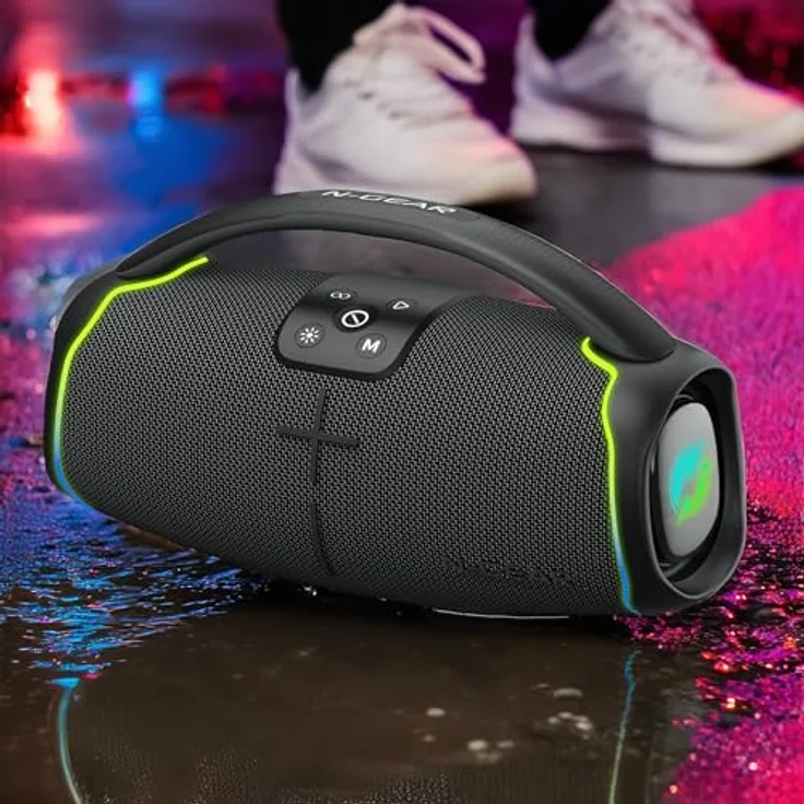 N-Gear NRG 200 Bluetooth Lautsprecher mit Licht und Tragegriff, 200 Watt Musikbox Kabellos, USB/AUX verbinden, bis zu 8 Stunden Musik, Outdoor IPX5 wasserdicht, Multicolor LED-Licht – Bild 5