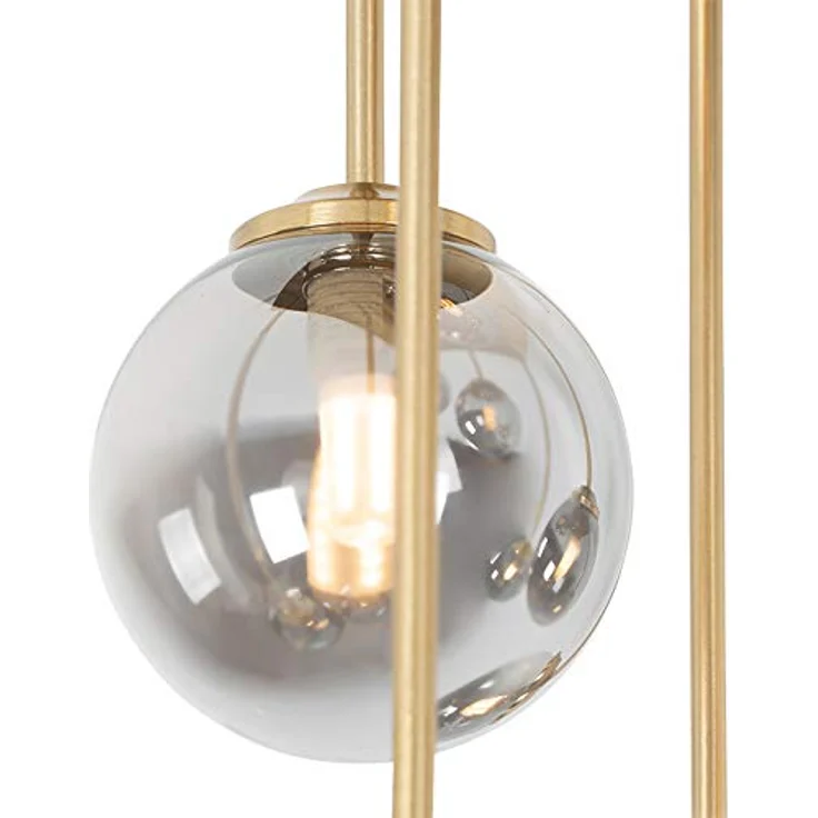 Qazqa - Landhaus I Vintage Moderne Deckenleuchte I Deckenlampe I Lampe I Leuchte Gold I Messing 9-Lichter mit Rauchglas - Athen I Schlafzimmer - Rund - LED geeignet G9 – Bild 5