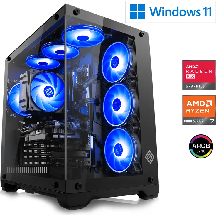 CSL Gaming PC M12290H, AMD Ryzen 7 8700F, 4100 MHz, Radeon RX 9070 XT, 32 GB DDR5, 2000 GB, Windows 11 Home, USB 3.2