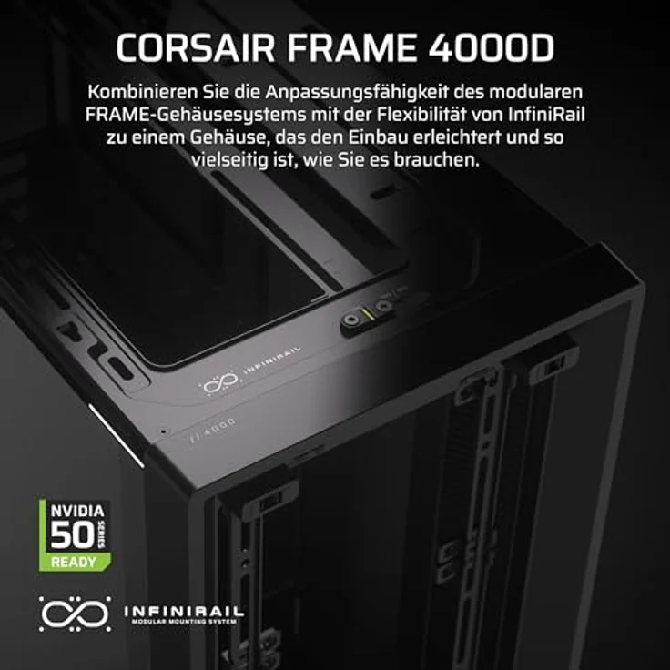 CORSAIR Frame 4000D Modulares Mid-Tower ATX PC-Gehäuse – Hoher Luftstrom, InfiniRail™ Ventilator-Montagesystem, ASUS BTF, MSI Project Zero, Gigabyte Project Stealth – Schwarz – Bild 2