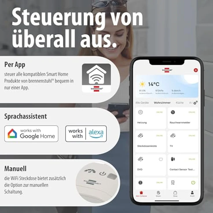 Brennenstuhl 1294880, Smarte Steckdose, WLAN, kabellos, weiß, 3680 W – Bild 5