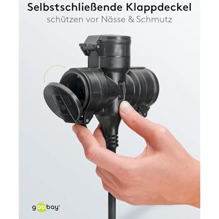 goobay 65439 Outdoor 3-Fach Verlängerungskabel/Stromkabel mit Schutzklappen (IP44) - 25m, schwarz – Bild 4