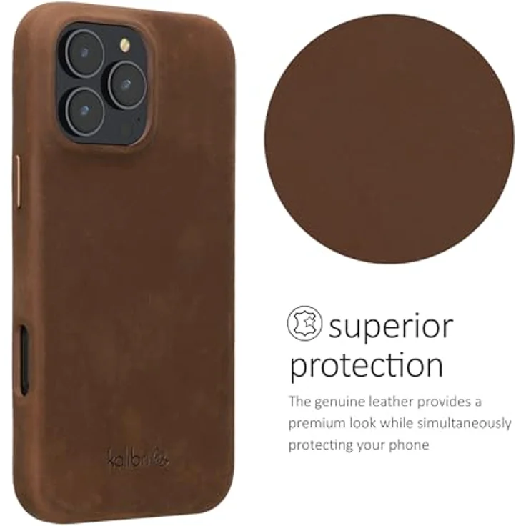kalibri Schutzhülle für Apple iPhone 16 Pro Max - Echtleder Hardcover Case - Braun – Bild 3