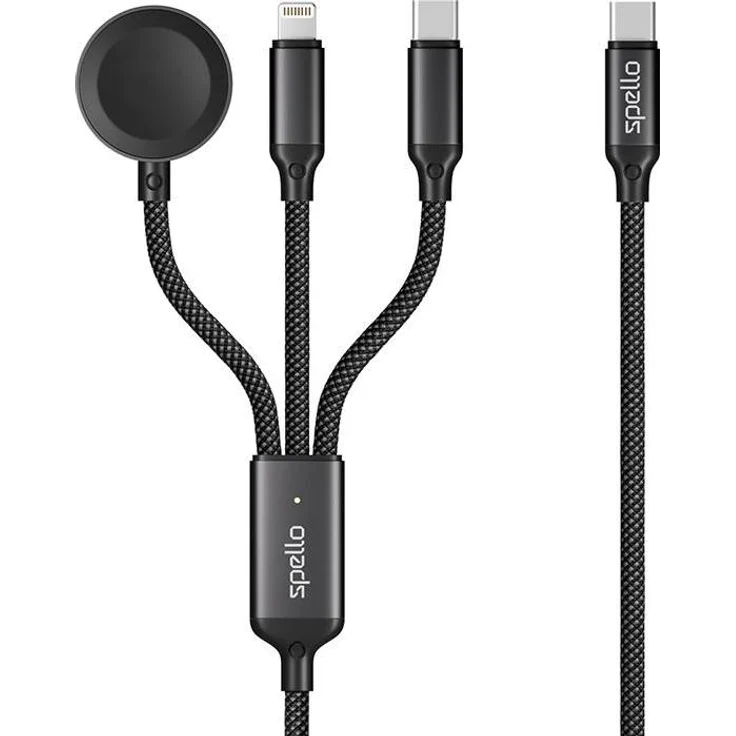 Epico Spello USB 2.0 Kabel, 1.20 m, 3-in-1 Anschluss, schwarz, robustes Design aus Aluminium und Nylon