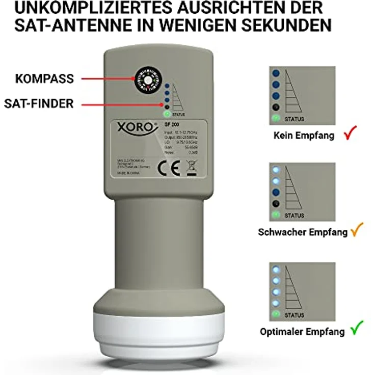 Xoro SF 200 Twin, digitales Twin LNB mit integriertem SAT-Finder, ideal für Camping, wetterfest und 4K UHD-kompatibel – Bild 4