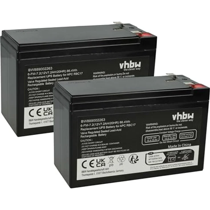 vhbw 2X Akku kompatibel mit Daitem 502-27D, Hochleistungsakku 7,2 Ah, 12 Volt, AGM-Technologie, wiederaufladbar – Bild 1