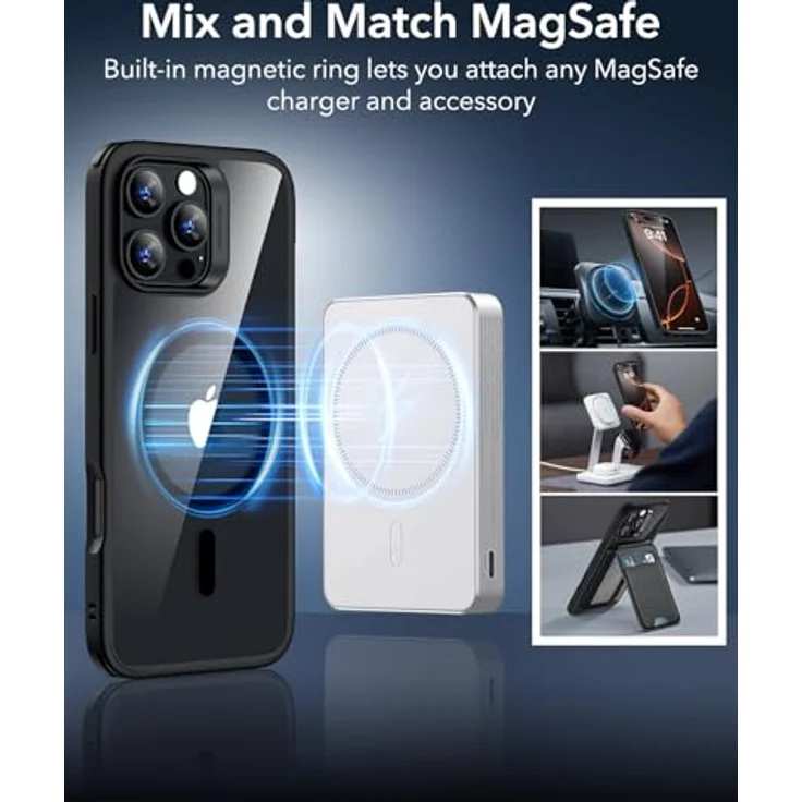 ESR iPhone 16 Pro Hülle, MagSafe-kompatibel, Militärnorm Schutz, kratzfest, klar Schwarz – Bild 5