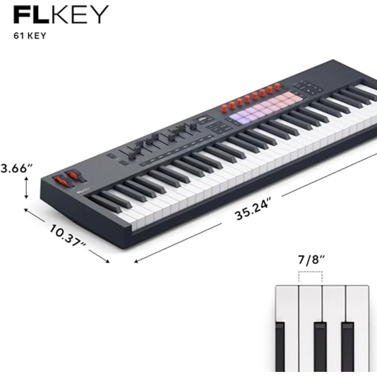 Novation FLkey 2 61, USB MIDI-Keyboard mit 61 halbgewichteten Tasten, 9 Fadern, 16 Pads und integrierten Arpeggiator, schwarz – Bild 3